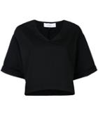 Le Ciel Bleu - Cropped V-neck Blouse - Women - Cotton/polyester - 36, Black, Cotton/polyester