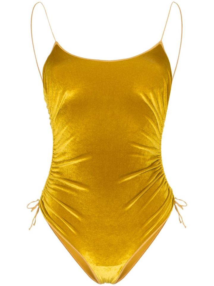Oseree Ruched Velvet Swimsuit - Yellow