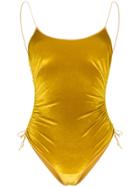 Oseree Ruched Velvet Swimsuit - Yellow