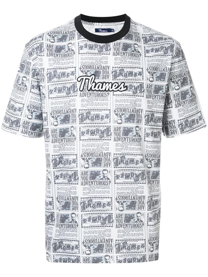 Thames Newspaper Print T-shirt - Grey