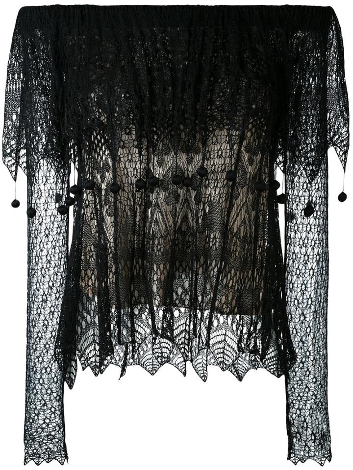 Lace Off The Shoulder Top - Women - Silk/viscose - Xs, Black, Silk/viscose, Alexander Mcqueen