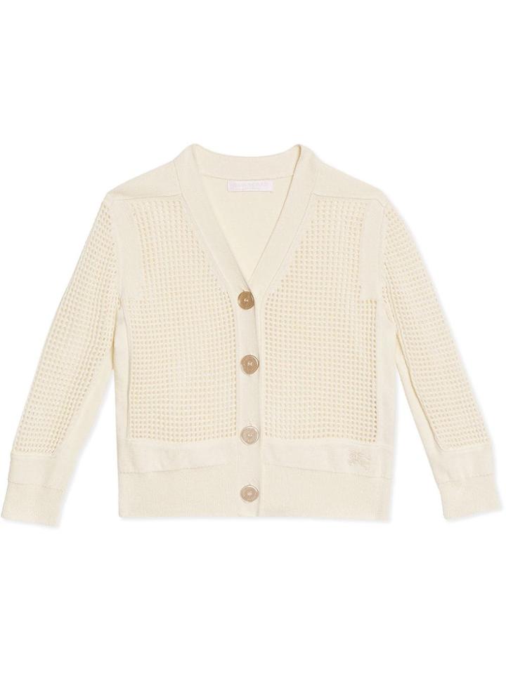Burberry Kids Teen Open Knit Cotton V-neck Cardigan - Neutrals