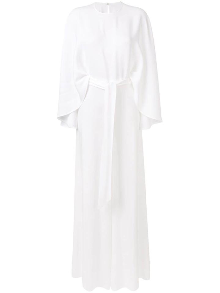 Sara Battaglia Belted Long-sleeved Jumpsuit - White