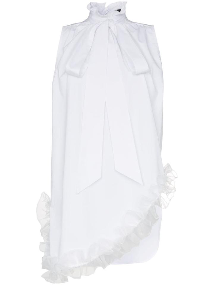 Blindness Asymmetric Ruffle Hem Sleeveless T-shirt - White