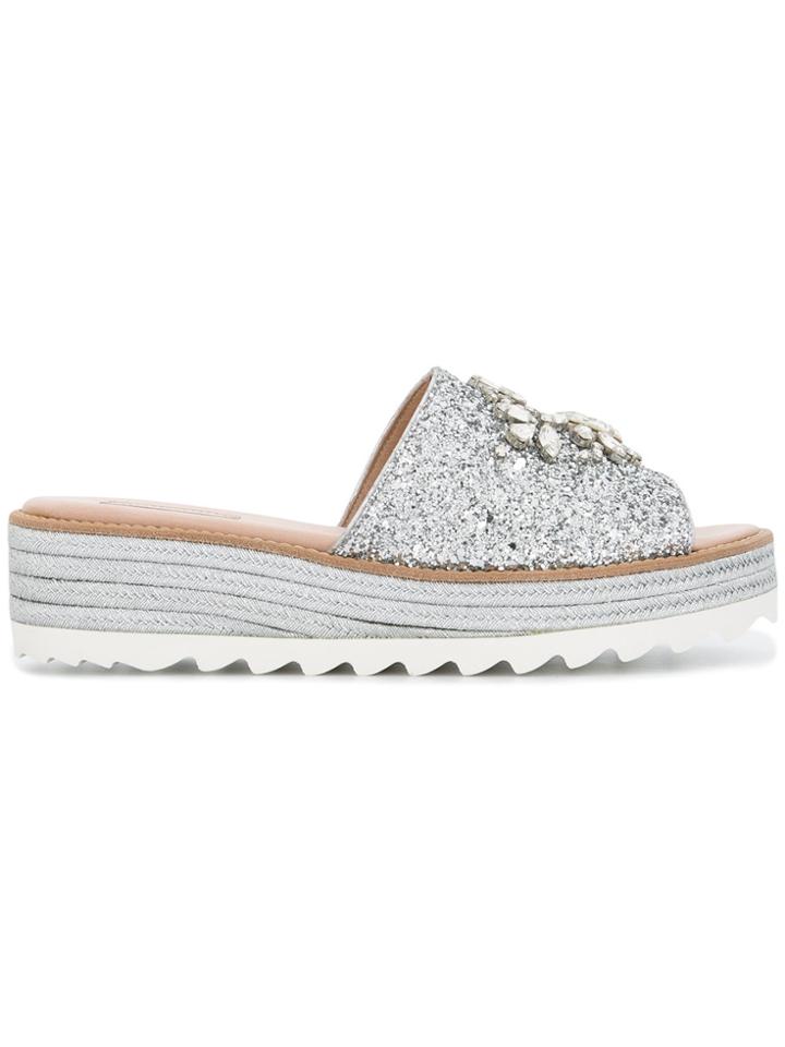 Sebastian Embellished Glitter Sandals - Metallic