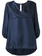 Twin-set - V-neck Blouse - Women - Silk/cotton - M, Blue, Silk/cotton