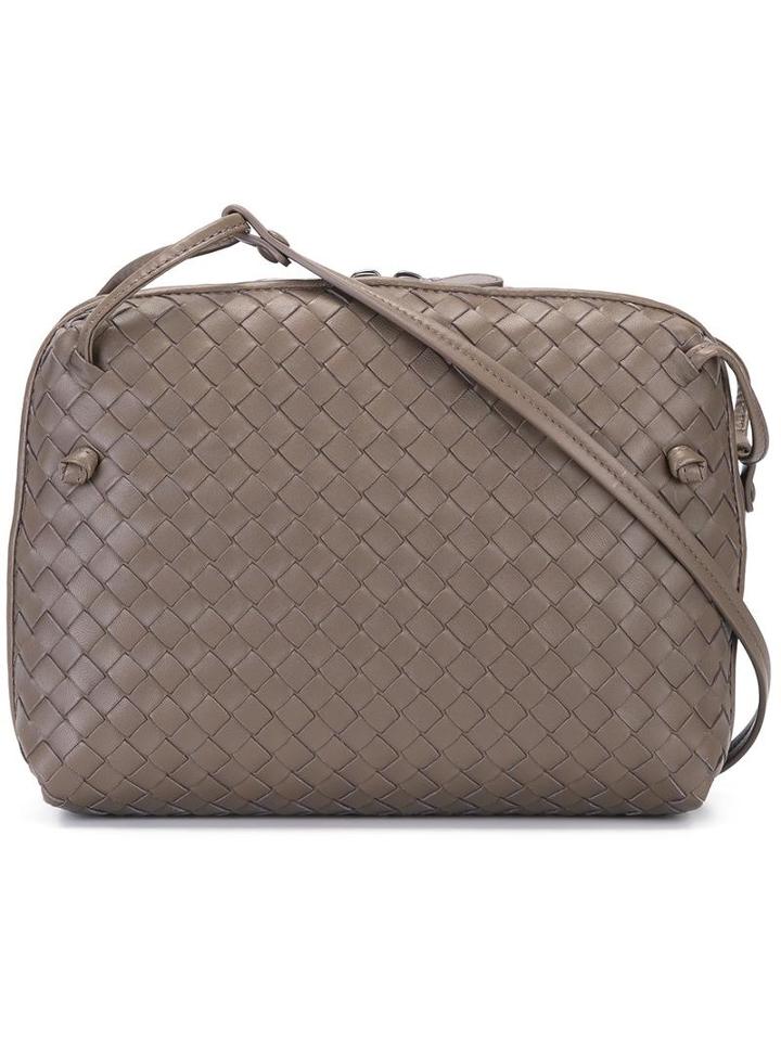 Bottega Veneta Woven Effect Crossbody Bag, Women's, Grey, Leather