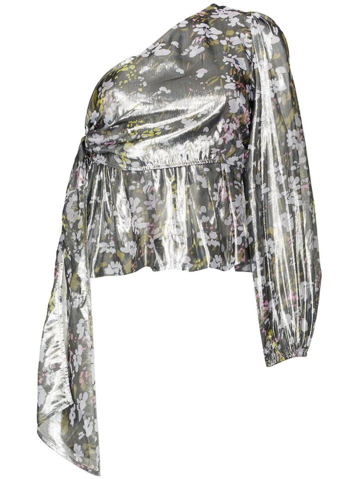Ganni One-shoulder Floral Top - Metallic