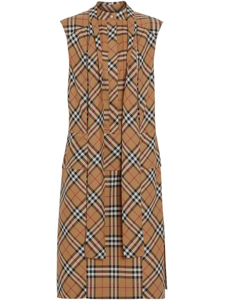 Burberry Vintage Check Cotton Tie-neck Dress - Neutrals
