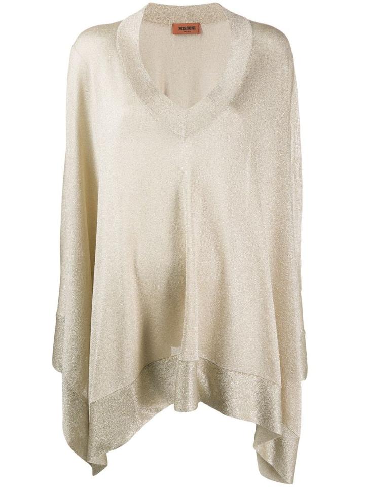 Missoni V-neck Metallic Knit Poncho - Neutrals