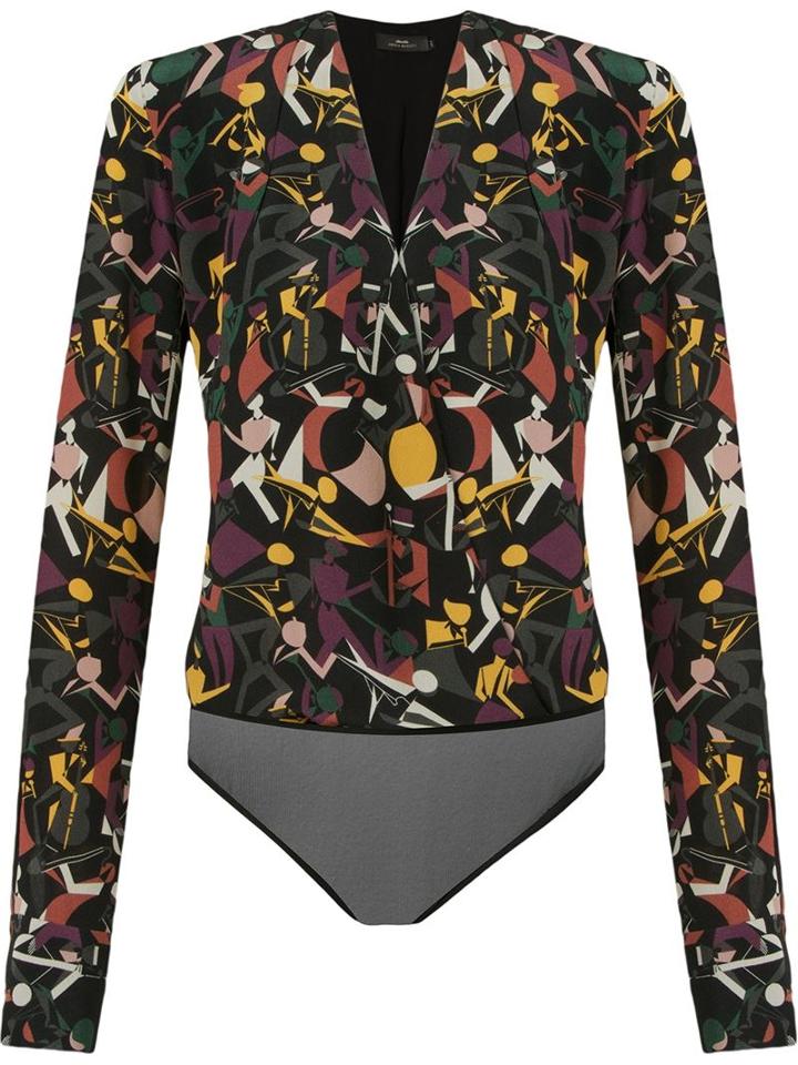 Andrea Marques Wrapped V-neck Printed Body, Women's, Size: 40, Black, Silk/polyester/polyamide