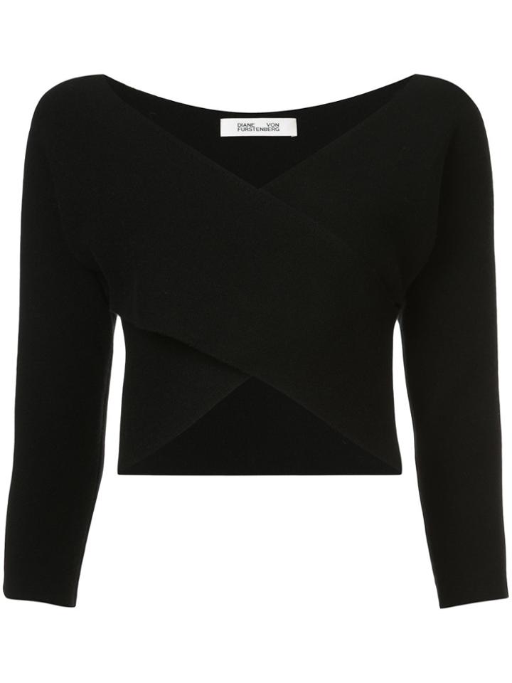 Dvf Diane Von Furstenberg Cashmere Faux Wrap Top - Black