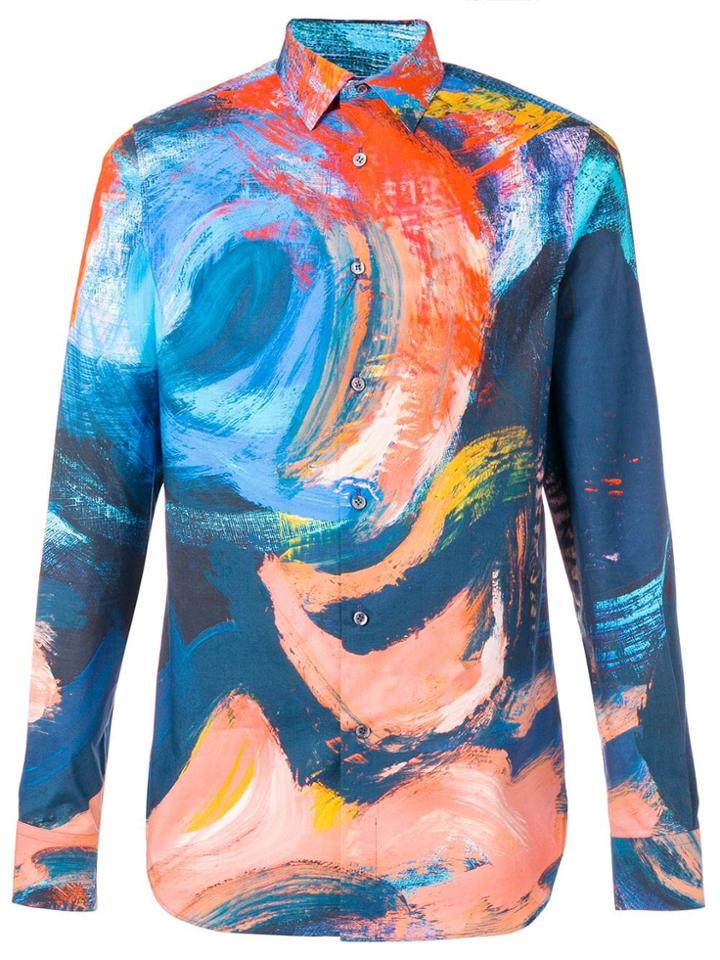 Alexander Mcqueen Paint Brushed Effect Shirt - Blue