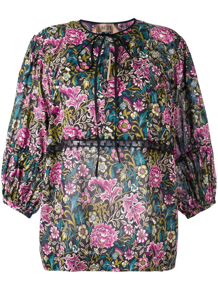 No21 Floral Peasant Blouse - Black