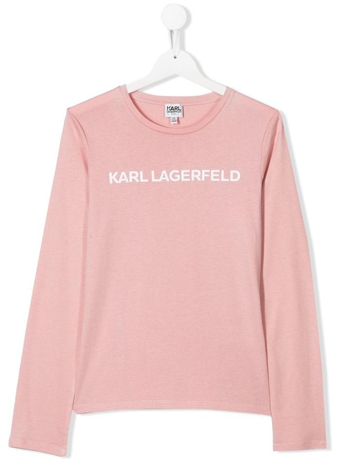 Karl Lagerfeld Kids Girls Pink Logo Print Top
