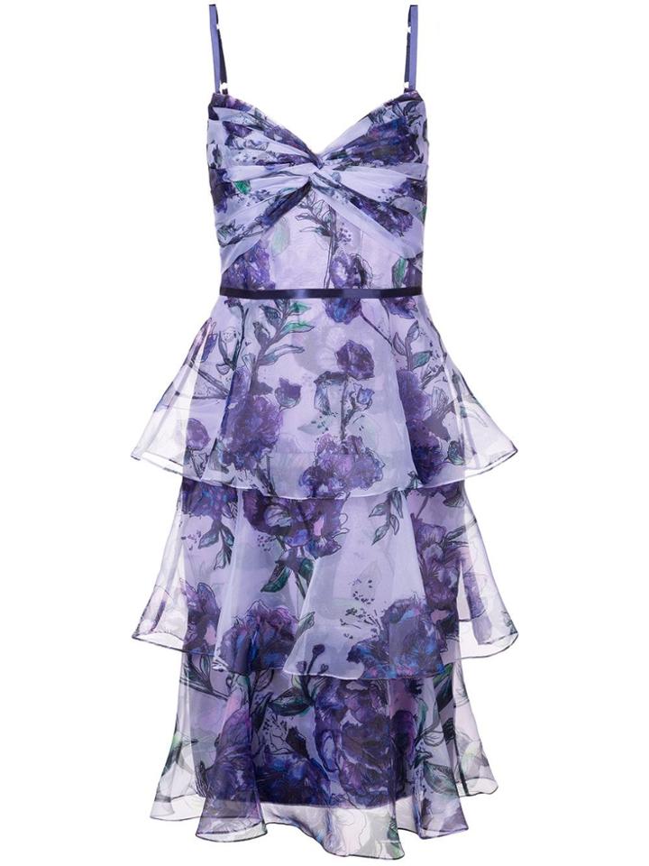 Marchesa Notte Tiered Floral Dress - Purple