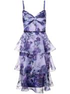 Marchesa Notte Tiered Floral Dress - Purple