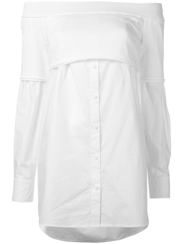 Dkny Off-shoulder Button Down Knit Top, Women's, Size: Small, White, Cotton