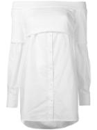 Dkny Off-shoulder Button Down Knit Top, Women's, Size: Small, White, Cotton
