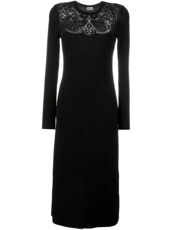 Red Valentino - Lace Panel Dress - Women - Cotton/polyamide/viscose - Xs, Black, Cotton/polyamide/viscose