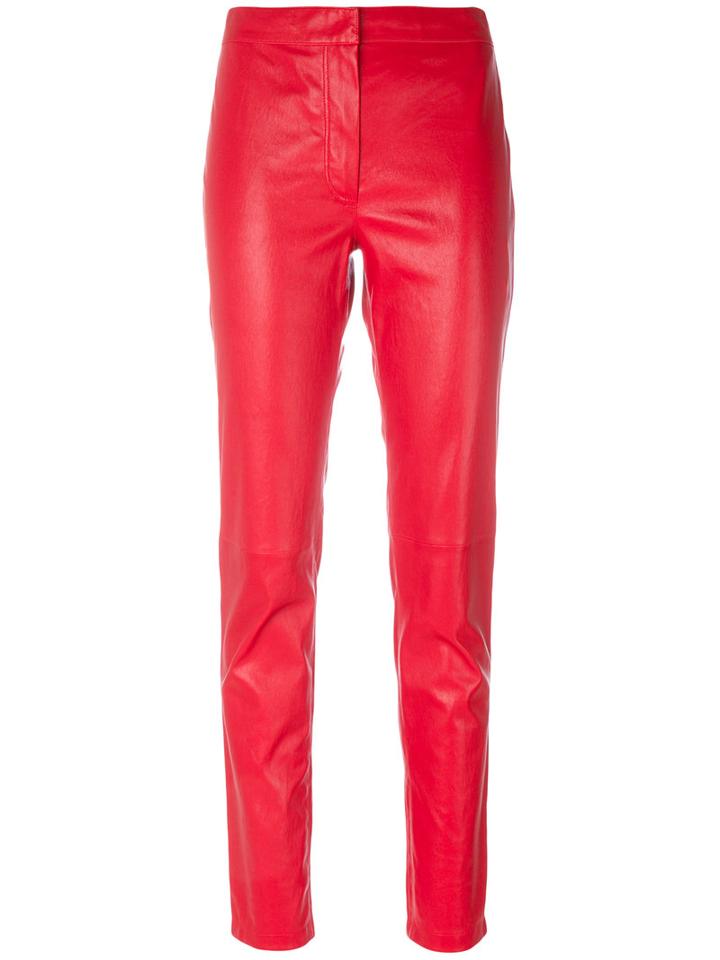 Loewe - Straight Pants - Women - Cotton/lamb Skin/spandex/elastane - 42, Red, Cotton/lamb Skin/spandex/elastane