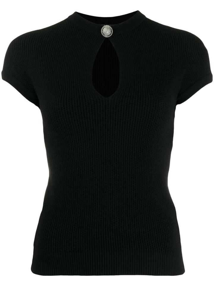 Balmain Button Detail Cut-out Top - Black