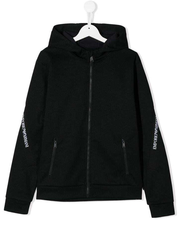 Emporio Armani Kids Teen Logo Print Hoodie - Black