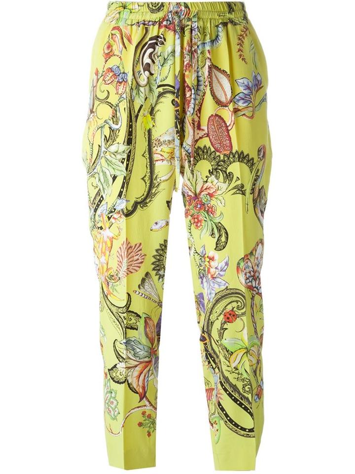 Etro Floral Print Cropped Trousers, Women's, Size: 44, Yellow/orange, Silk