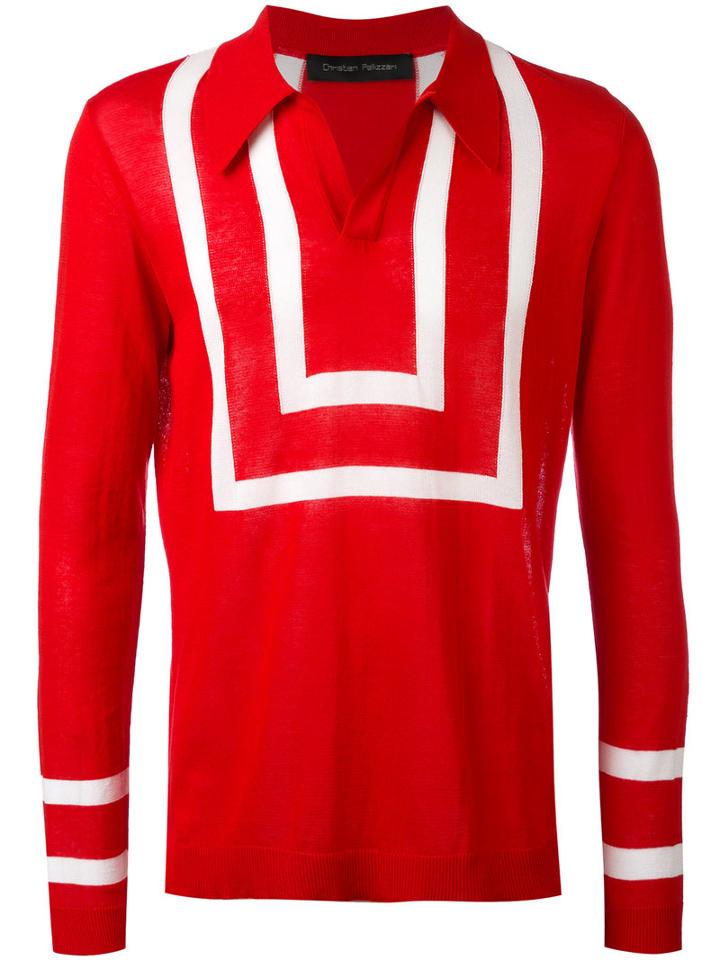 Christian Pellizzari - Striped Polo-style Sweater - Men - Cotton - 48, Red, Cotton