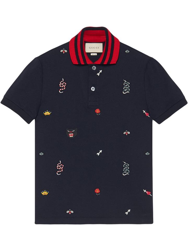 Gucci Cotton Polo With Embroideries - Blue