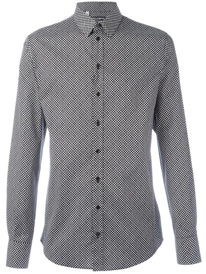 Dolce & Gabbana Dot Print Shirt, Men's, Size: 41, Black, Cotton/spandex/elastane