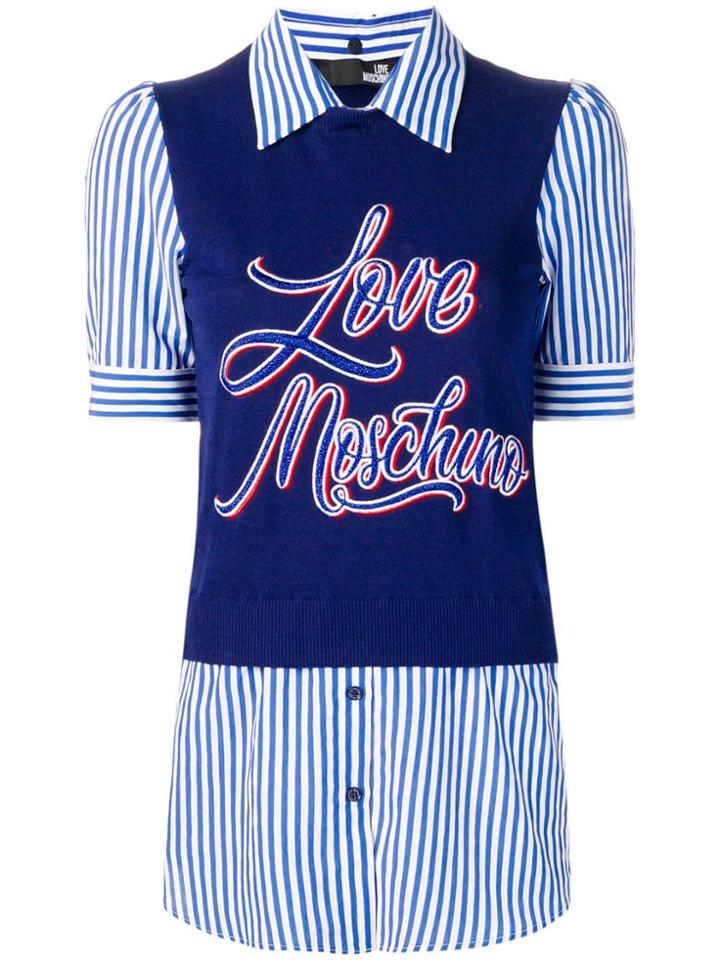 Love Moschino Striped Logo Top - Blue