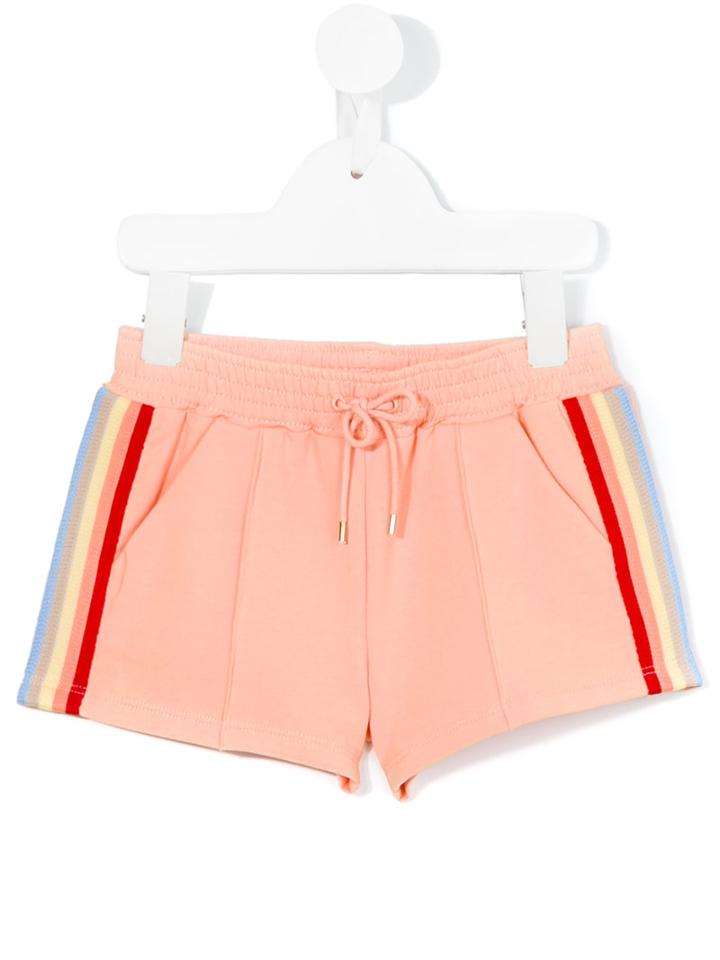 Chloé Kids - Stripe Trim Shorts - Kids - Cotton/spandex/elastane - 12 Yrs, Girl's, Yellow/orange