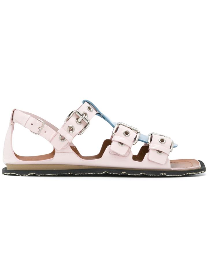 Miu Miu T-strap Buckle Sandals - Pink & Purple