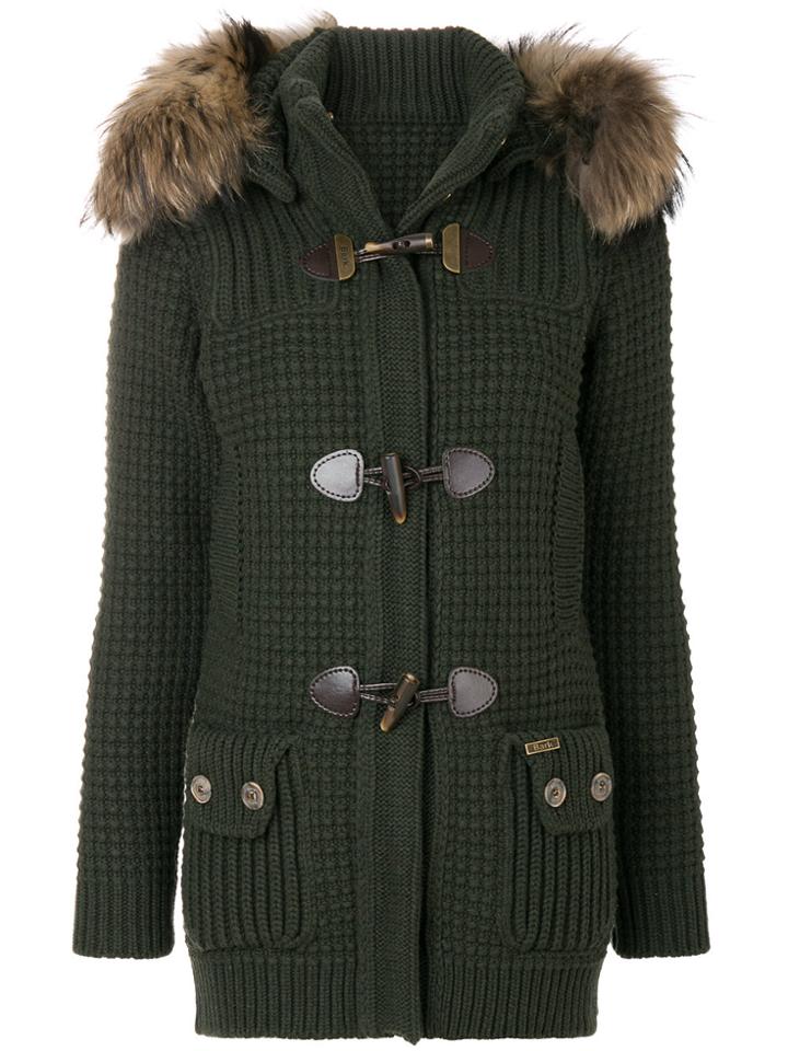 Bark Detachable Hood Chunky Cardigan - Green