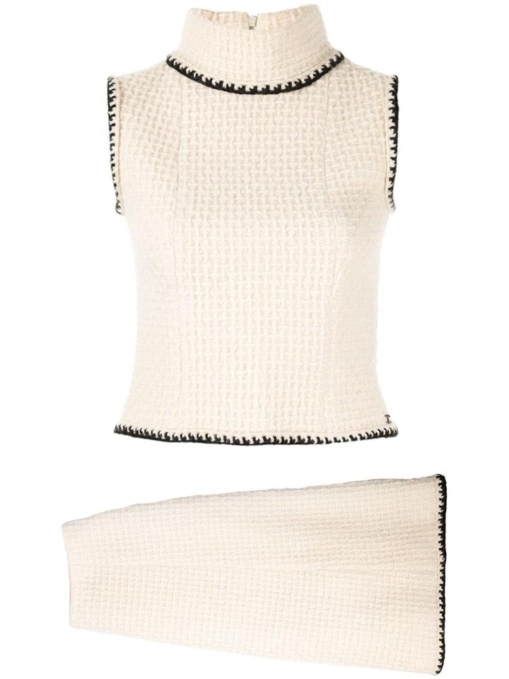 Chanel Pre-owned Textured Knitted Turtleneck And Skirt Set - White