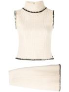 Chanel Pre-owned Textured Knitted Turtleneck And Skirt Set - White