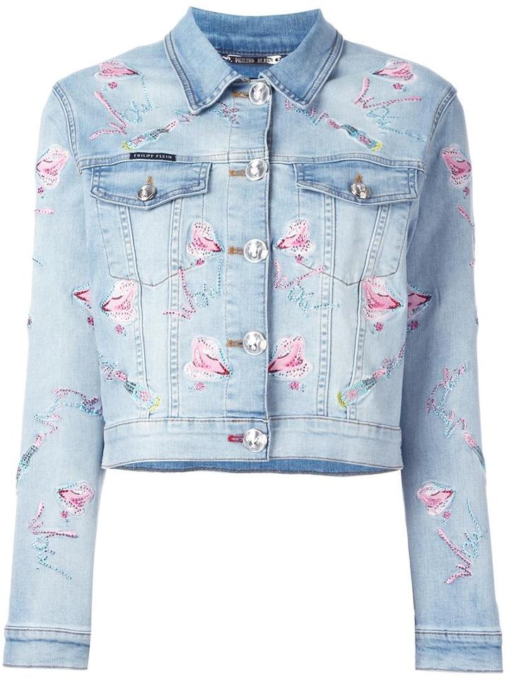Philipp Plein 'pycnopodia' Denim Jacket, Women's, Size: Small, Blue, Cotton/spandex/elastane