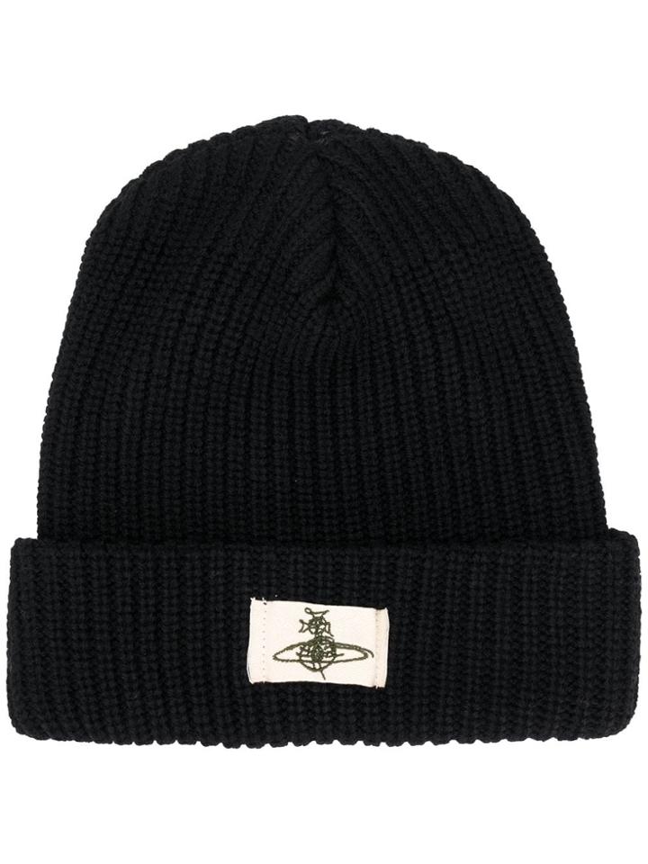 Vivienne Westwood Ribbed Knit Beanie - Black