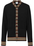 Burberry Icon Stripe Detail Merino Wool Cardigan - Black