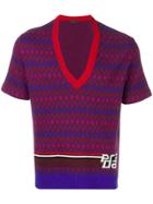 Prada V-neck Intarsia Logo Sweater - Red