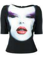 Jeremy Scott - Face Print Zip Trim Cropped T-shirt - Women - Polyester/other Fibres - 44, Women's, Black, Polyester/other Fibres