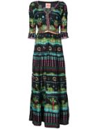 Le Sirenuse Coin Trim Printed Maxi Dress - Black
