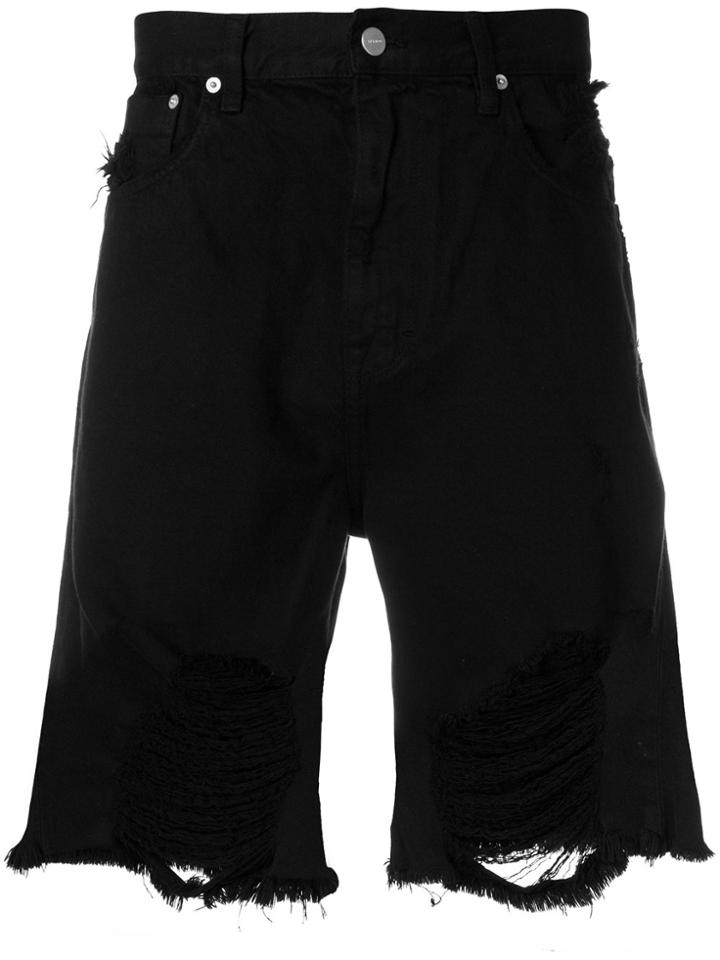 Stampd Distressed Denim Shorts - Black