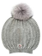 Moncler Bobble Top Beanie, Women's, Grey, Polyamide/viscose/cashmere/wool