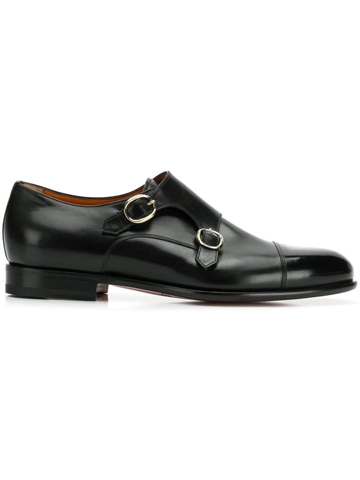 Santoni Almond Toe Monk Shoes - Black