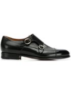 Santoni Almond Toe Monk Shoes - Black