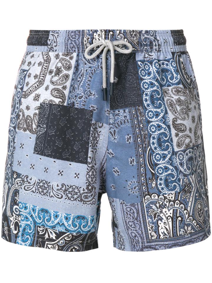 Etro Paisley Patch Swim Shorts - Blue