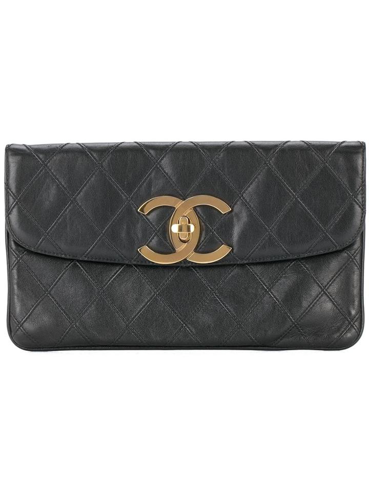 Chanel Vintage Cosmos Line Clutch Bag - Black