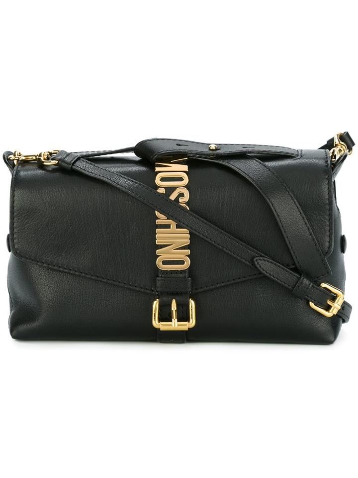 Moschino Letters Buckle Shoulder Bag, Women's, Black